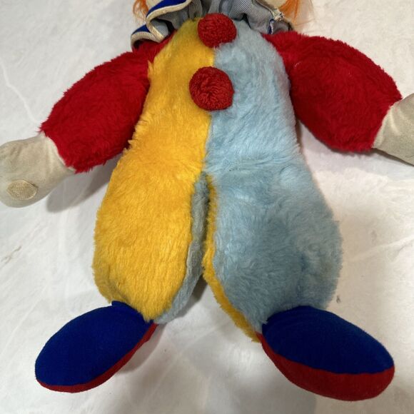 Vintage Plush Clown Stuffed Creepy Colorful Circus Toy Orange Hair 1979 - Picture 4 of 6